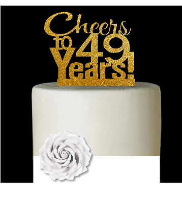 49th Birthday - Anniversary Cheers Gold Glitter Cake Decoration Topper