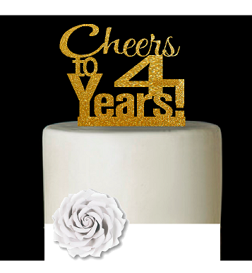 4th Birthday - Anniversary Cheers Gold Glitter Cake Decoration Topper