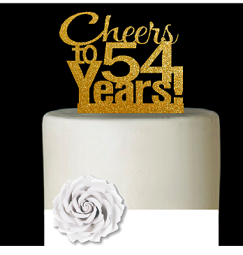 54th Birthday - Anniversary Cheers Gold Glitter Cake Decoration Topper