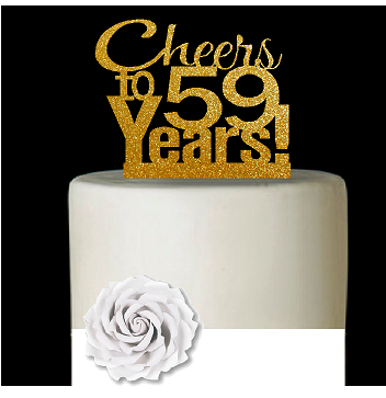 59th Birthday - Anniversary Cheers Gold Glitter Cake Decoration Topper
