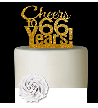 66th Birthday - Anniversary Cheers Gold Glitter Cake Decoration Topper