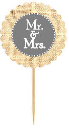 Mr & Mrs Gray Rustic Burlap Wedding Cupcake Decoration Topper Picks -12ct