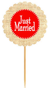 Just Married Red Rustic Burlap Wedding Cupcake Decoration Topper Picks -12ct
