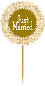 Just Married Gold Rustic Burlap Wedding Cupcake Decoration Topper Picks -12ct