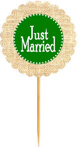 Just Married Green Rustic Burlap Wedding Cupcake Decoration Topper Picks -12ct