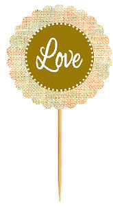 Love Gold Rustic Burlap Wedding Cupcake Decoration Topper Picks -12ct