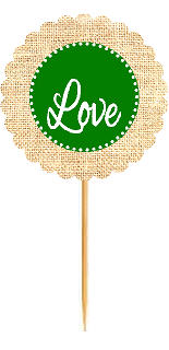 Love Green Rustic Burlap Wedding Cupcake Decoration Topper Picks -12ct