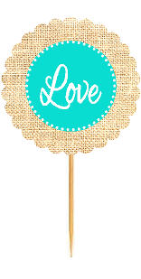 Love Turquoise Rustic Burlap Wedding Cupcake Decoration Topper Picks -12ct