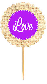 Love Violet Rustic Burlap Wedding Cupcake Decoration Topper Picks -12ct