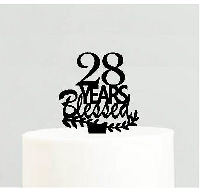 28th Birthday - Anniversary Blessed Years Cake Decoration Topper