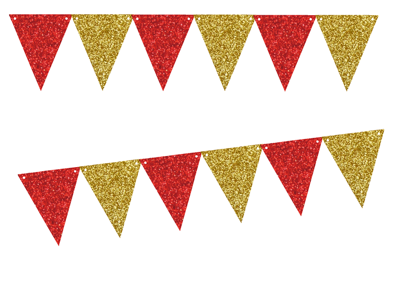 Red Glitter Gold Glliter 10ft Vintage Pennant Banner Paper Triangle  Bunting Flags for Weddings, Birthdays, Baby Showers, Events & Parties