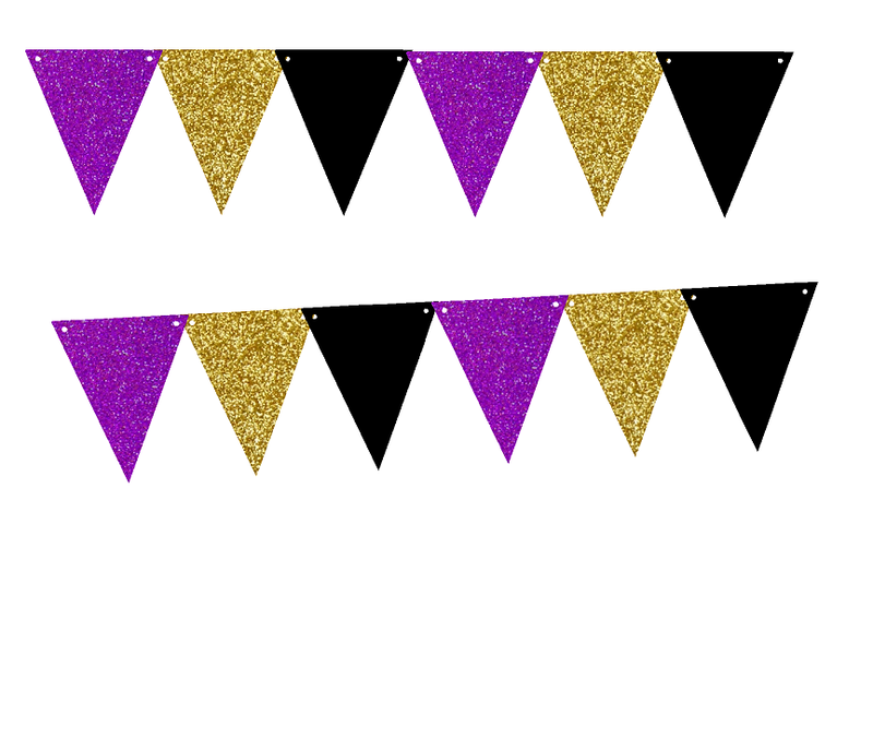 Red Glitter Gold Glliter Solid Black 10ft Vintage Pennant Banner Paper Triangle  Bunting Flags for Weddings, Birthdays, Baby Showers, Events & Parties