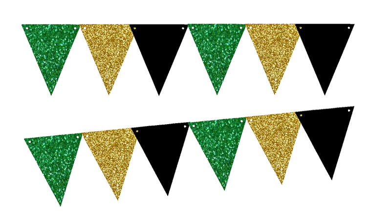 Purple Glitter Gold Gliter Solid Black 10ft Vintage Pennant Banner Paper Triangle  Bunting Flags for Weddings, Birthdays, Baby Showers, Events & Parties