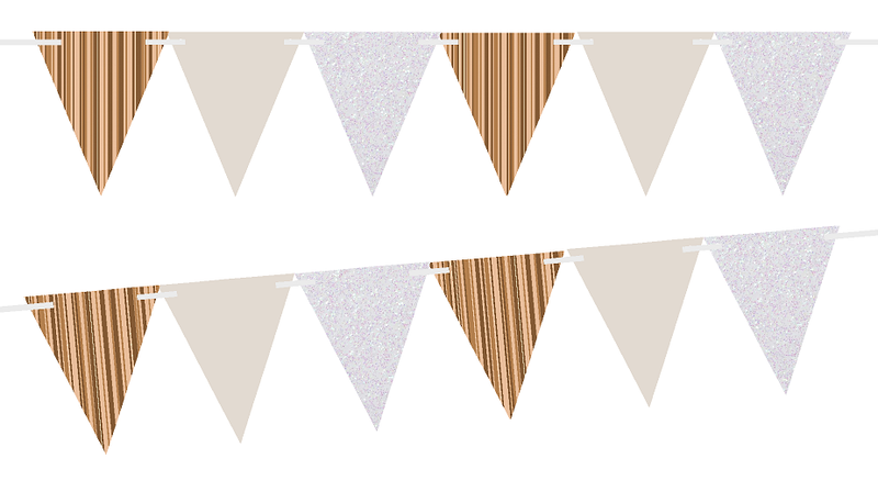 Wood Brown Stipe-Parchment-White Glitter 10ft Vintage Pennant Banner Paper Triangle  Bunting Flags for Weddings, Birthdays, Baby Showers, Events & Parties