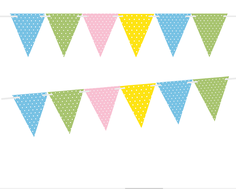Pastel Blue Green Yellow Polka Dots 10ft Vintage Pennant Banner Paper Triangle  Bunting Flags for Weddings, Birthdays, Baby Showers, Events & Parties
