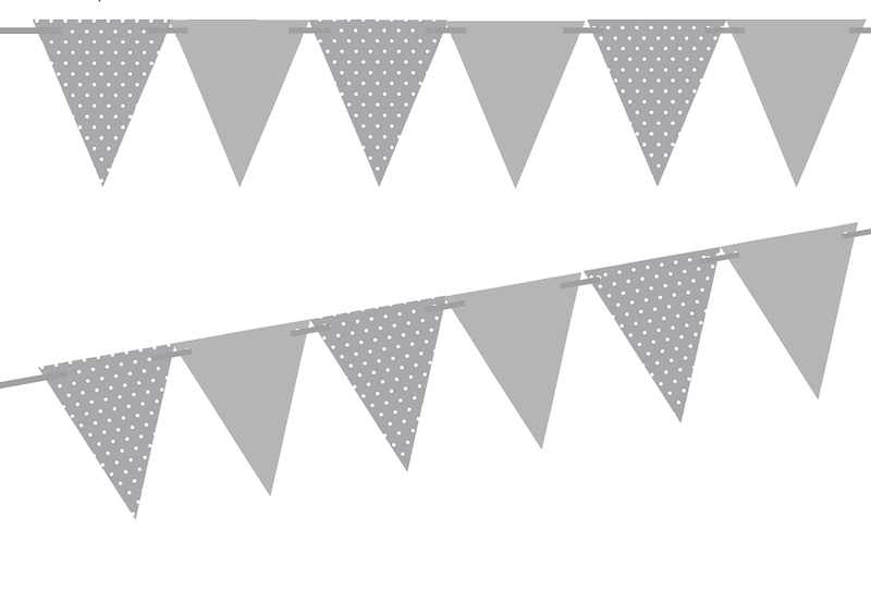 Grey Polka Dot - Grey Solid 10ft Vintage Pennant Banner Paper Triangle  Bunting Flags for Weddings, Birthdays, Baby Showers, Events & Parties