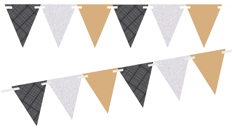 Black Plaid-Glitter White-Solid Kraft 10ft Vintage Pennant Banner Paper Triangle  Bunting Flags for Weddings, Birthdays, Baby Showers, Events & Parties