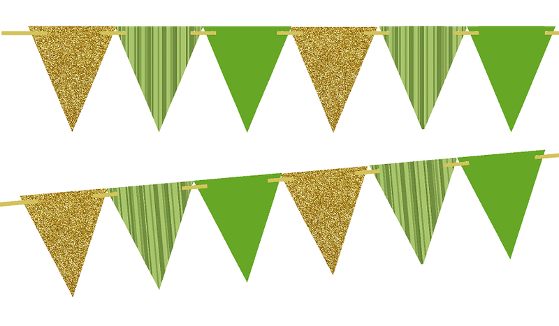 Gold Glitter-Green Plaid-Solid Green 10ft Vintage Pennant Banner Paper Triangle  Bunting Flags for Weddings, Birthdays, Baby Showers, Events & Parties