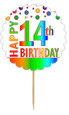 Happy 14th Birthday Rainbow Cupcake Decoration Topper Picks -12pk