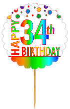 Happy 34th Birthday Rainbow Cupcake Decoration Topper Picks -12pk