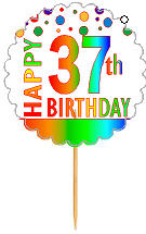 Happy 37th Birthday Rainbow Cupcake Decoration Topper Picks -12pk