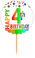 Happy 4th Birthday Rainbow Cupcake Decoration Topper Picks -12pk