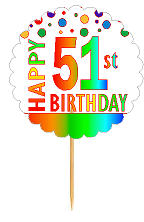 Happy 51st Birthday Rainbow Cupcake Decoration Topper Picks -12pk
