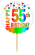 Happy 55th Birthday Rainbow Cupcake Decoration Topper Picks -12pk