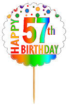 Happy 57th Birthday Rainbow Cupcake Decoration Topper Picks -12pk