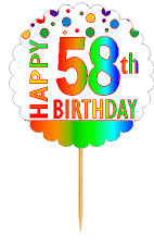 Happy 58th Birthday Rainbow Cupcake Decoration Topper Picks -12pk