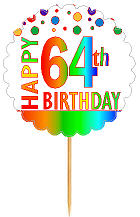Happy 64th Birthday Rainbow Cupcake Decoration Topper Picks -12pk