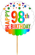 Happy 98th Birthday Rainbow Cupcake Decoration Topper Picks -12pk
