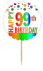 Happy 99th Birthday Rainbow Cupcake Decoration Topper Picks -12pk