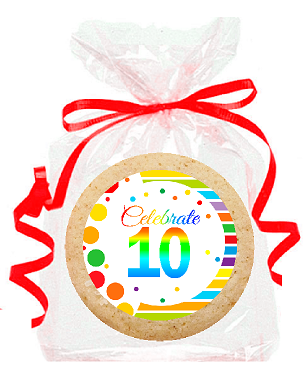 10th Birthday - Anniversary Rainbow Image Freshly Baked Party Favor - Gift Decorated Sugar Cookies - 12pk