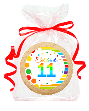 11th Birthday - Anniversary Rainbow Image Freshly Baked Party Favor - Gift Decorated Sugar Cookies - 12pk