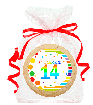 14th Birthday - Anniversary Rainbow Image Freshly Baked Party Favor - Gift Decorated Sugar Cookies - 12pk