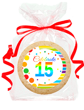 15th Birthday - Anniversary Rainbow Image Freshly Baked Party Favor - Gift Decorated Sugar Cookies - 12pk