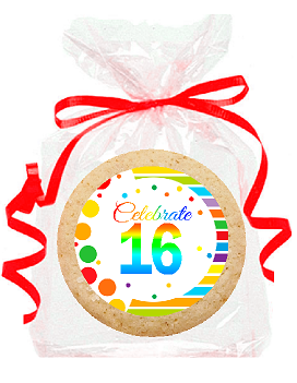 16th Birthday - Anniversary Rainbow Image Freshly Baked Party Favor - Gift Decorated Sugar Cookies - 12pk
