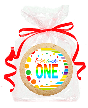 1st Birthday - Anniversary Rainbow Image Freshly Baked Party Favor - Gift Decorated Sugar Cookies - 12pk
