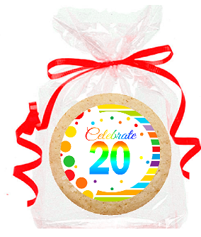 20th Birthday - Anniversary Rainbow Image Freshly Baked Party Favor - Gift Decorated Sugar Cookies - 12pk