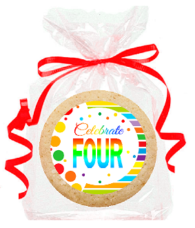 4th Birthday - Anniversary Rainbow Image Freshly Baked Party Favor - Gift Decorated Sugar Cookies - 12pk