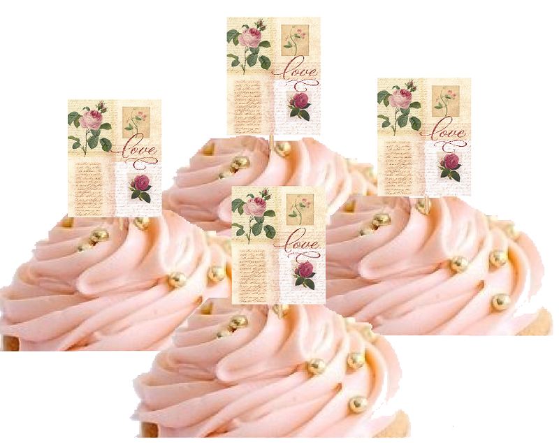 24pk Rose Gold Mauve Love Wedding Love Letter Hand Crafted Glitter Cupcake Decoration Topper Picks