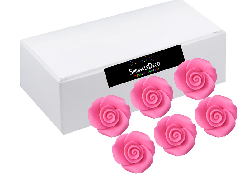 Bright Pink Edible Sugar  Roses Cake-Cupcake Decorations -6ct