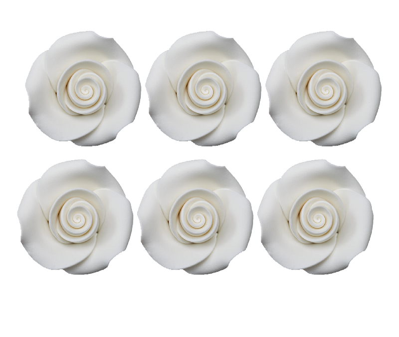 White Edible Sugar  Roses Cake-Cupcake Decorations -6ct