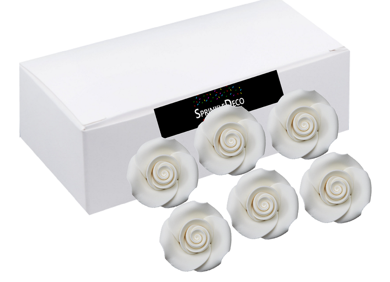 White Edible Sugar  Roses Cake-Cupcake Decorations -6ct