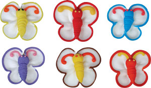 Butterflies Asst. Colors Royal Icing Cake-Cupcake Decorations 12 Ct