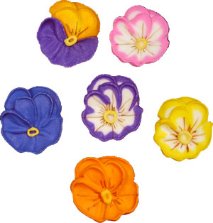 New Style Pansies Asst. Royal Icing Cake-Cupcake Decorations 12 Ct