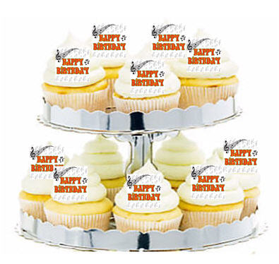 24ct Happy Birthday Music Notes Cupcake  Decoration Toppers - Picks