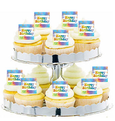 24ct Peace Happy Birthday Cupcake  Decoration Toppers - Picks