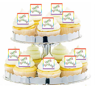 24ct Rainbow Happy Birthday Music Notes Cupcake  Decoration Toppers - Picks